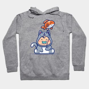 Cute Baby Wearing Cat Costume With Fish Balloon Hoodie